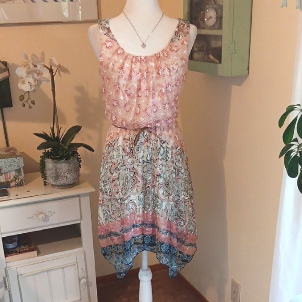 AUW Asymmetrical Dress - Pink and Blue